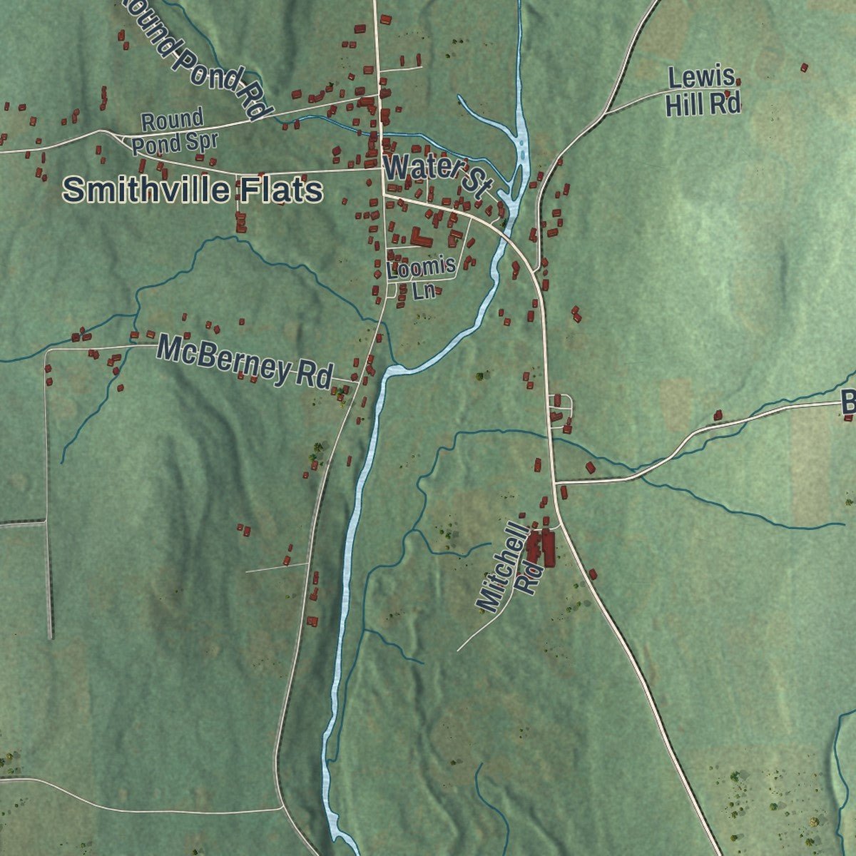 Close-up of the map of Smithville, New York print showing street and building detail