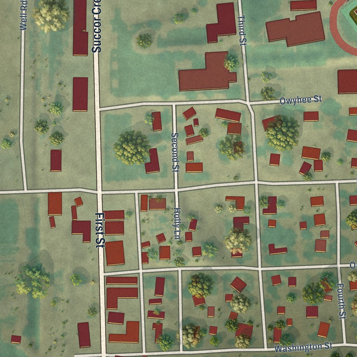 Close-up of the map of Adrian, Oregon print showing street and building detail