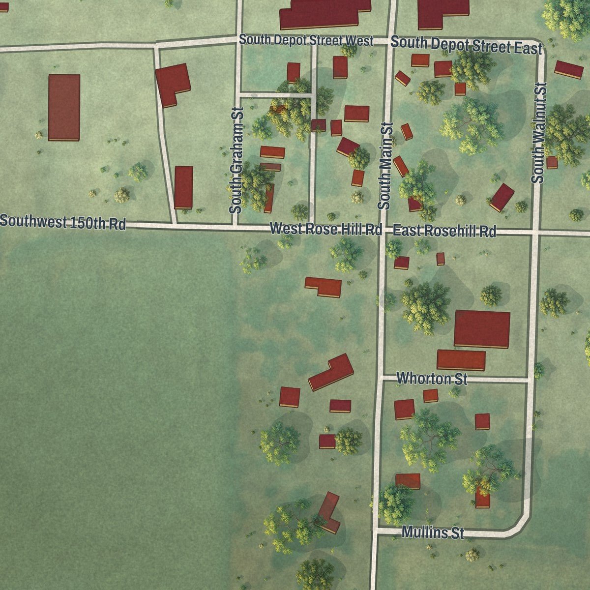 Close-up of the map of Centerview, Missouri print showing street and building detail