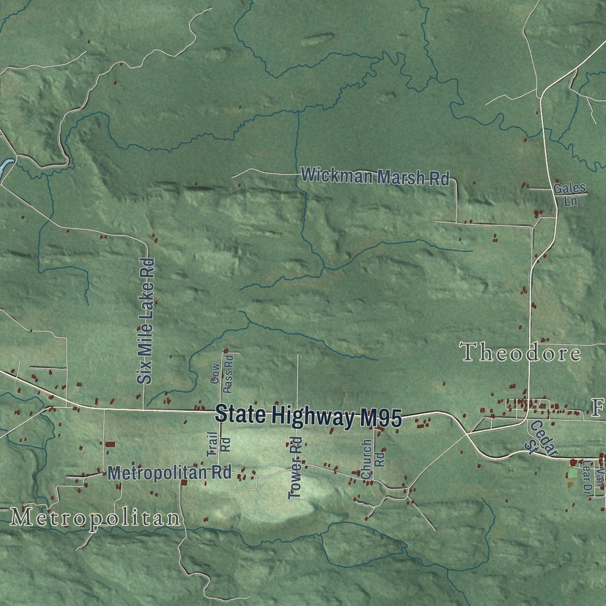 Close-up of the map of Felch, Michigan print showing street and building detail