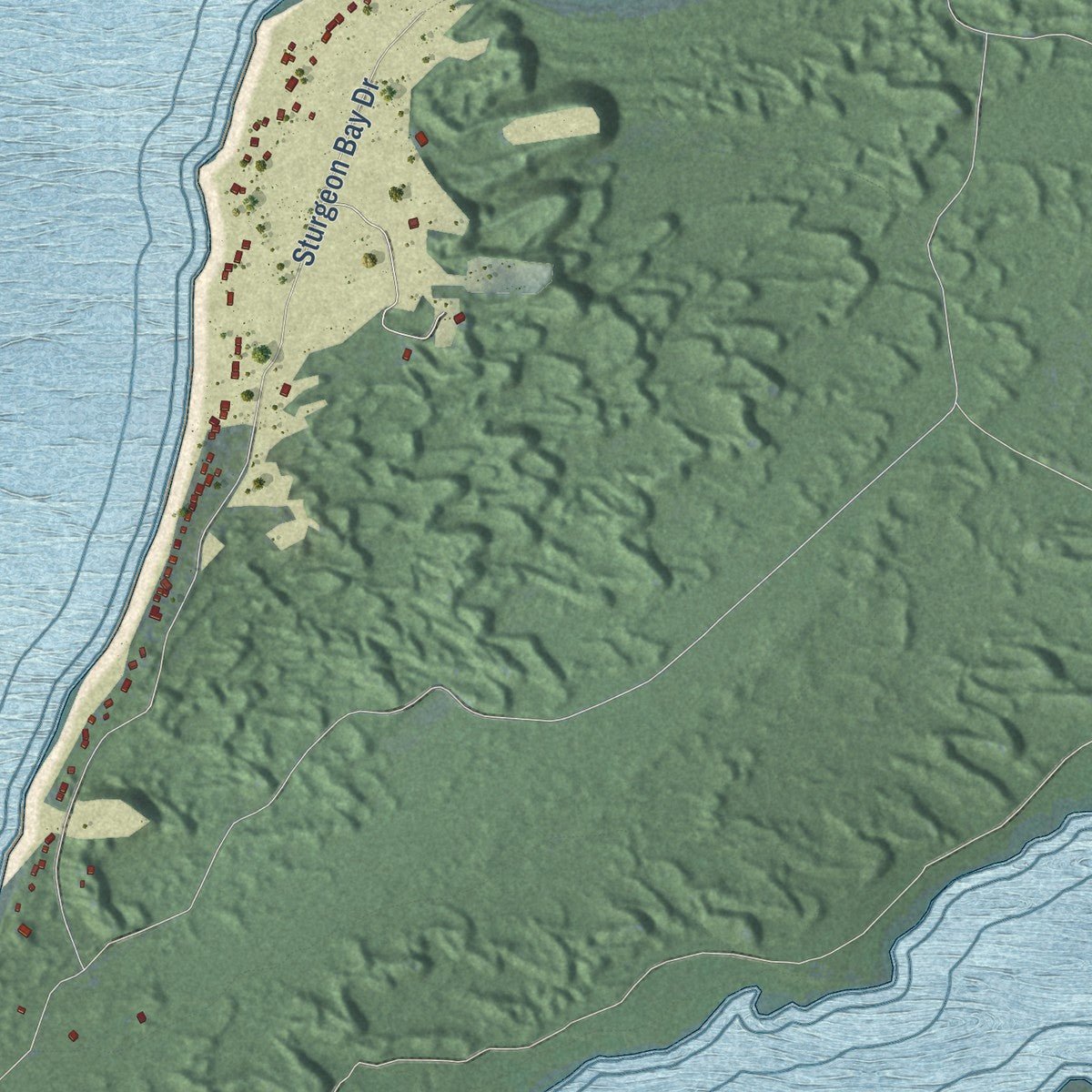 Close-up of the map of Cross Village, Michigan print showing street and building detail