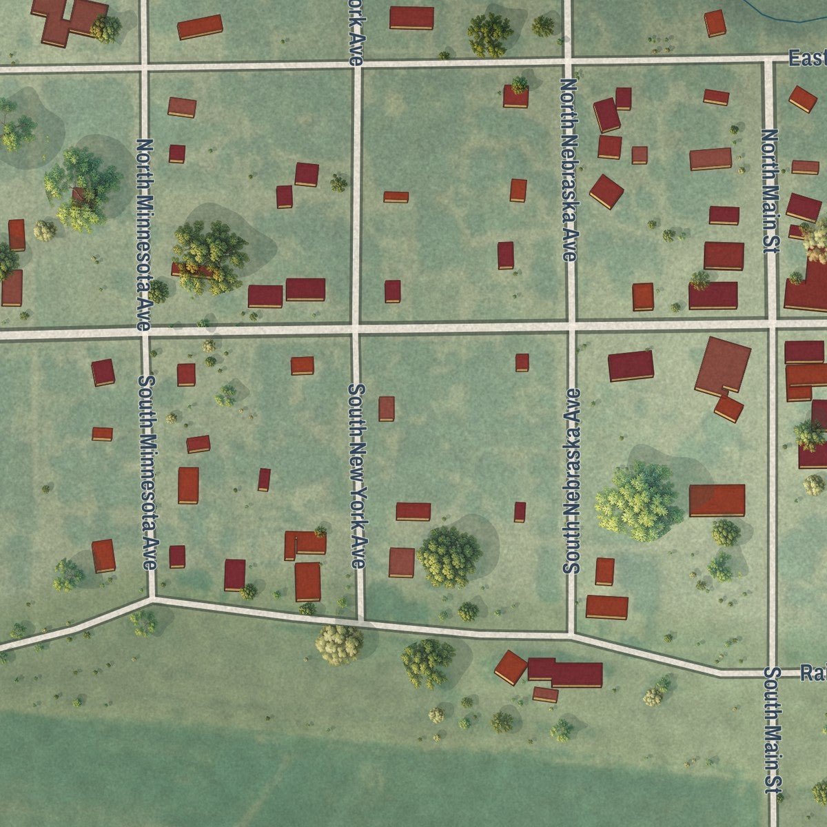 Close-up of the map of Tescott, Kansas print showing street and building detail