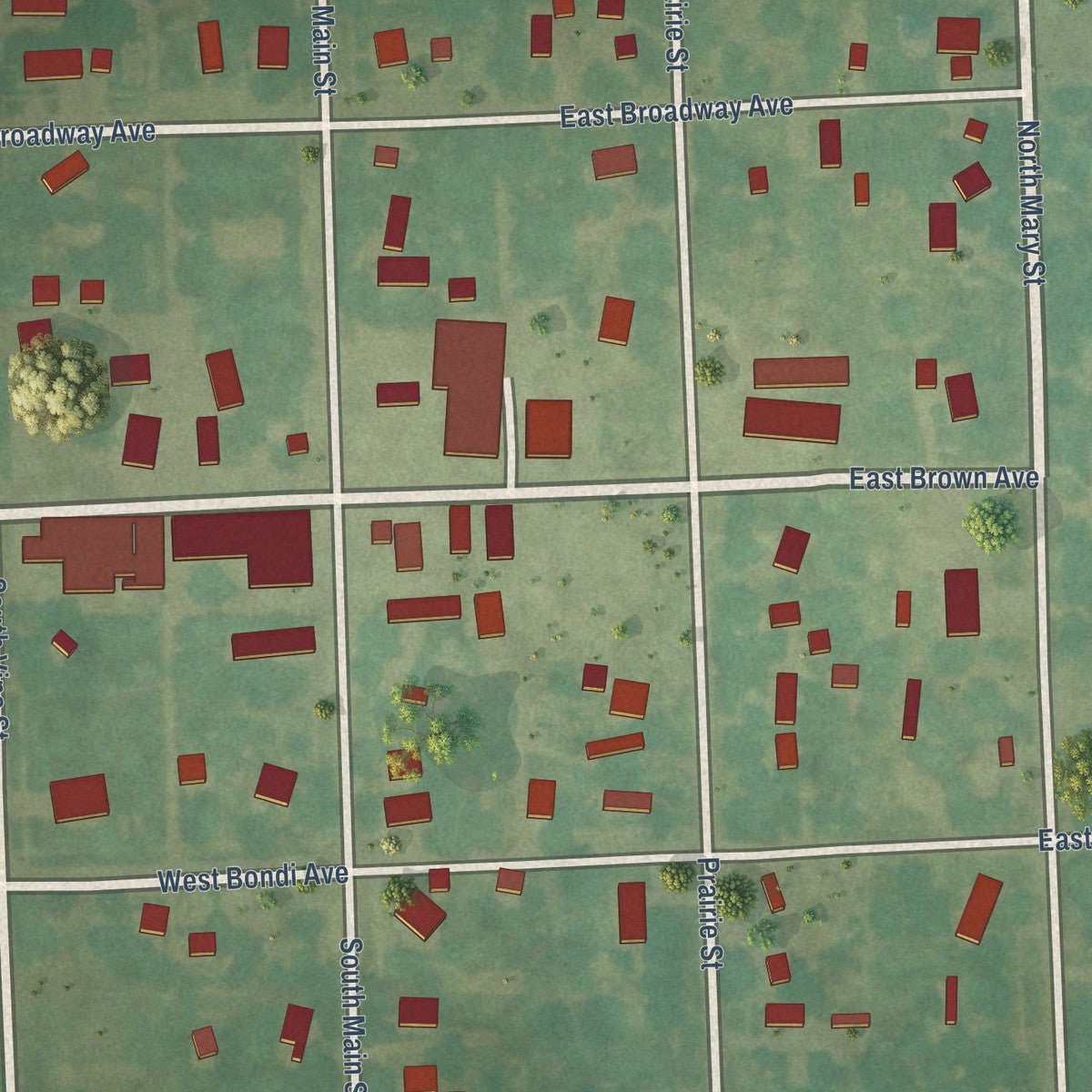 Close-up of the map of Greeley, Kansas print showing street and building detail