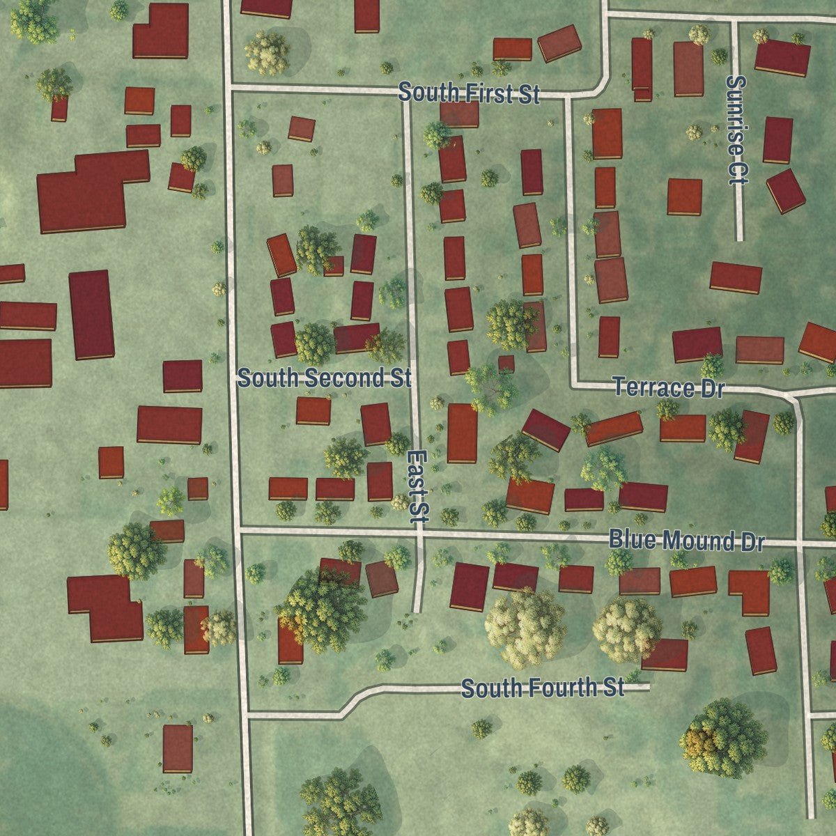 Close-up of the map of St. Rose, Illinois print showing street and building detail