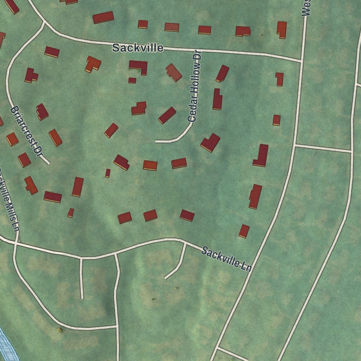 Close-up of the map of Rose Valley, Pennsylvania print showing street and building detail