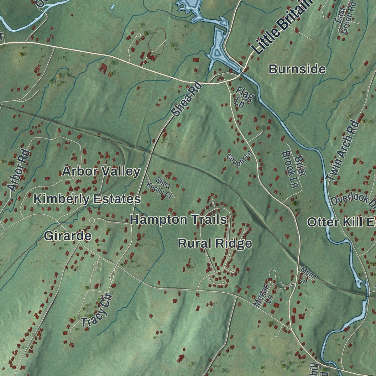 Close-up of the map of Hamptonburgh, New York print showing street and building detail