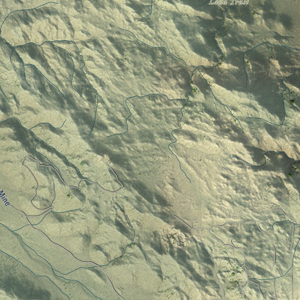 Close-up of the map of Joshua Tree, California print showing street and building detail