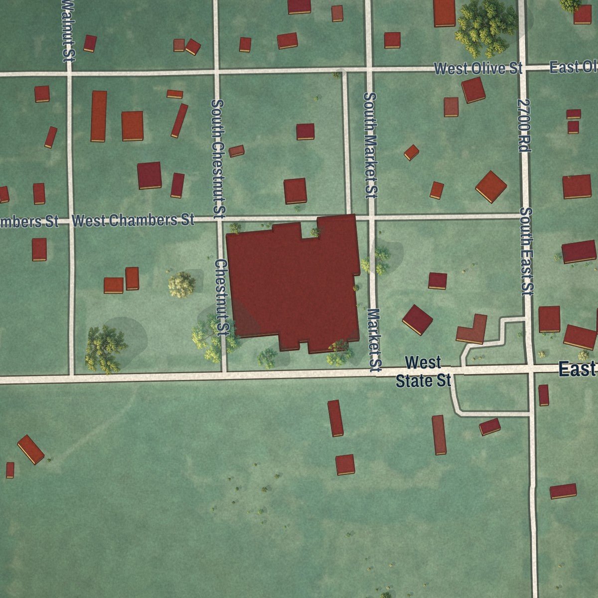 Close-up of the map of Tyro, Kansas print showing street and building detail