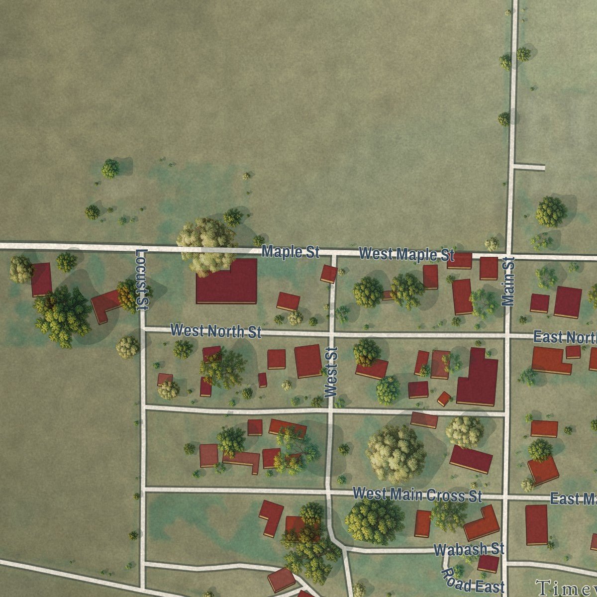 Close-up of the map of Mound Station, Illinois print showing street and building detail