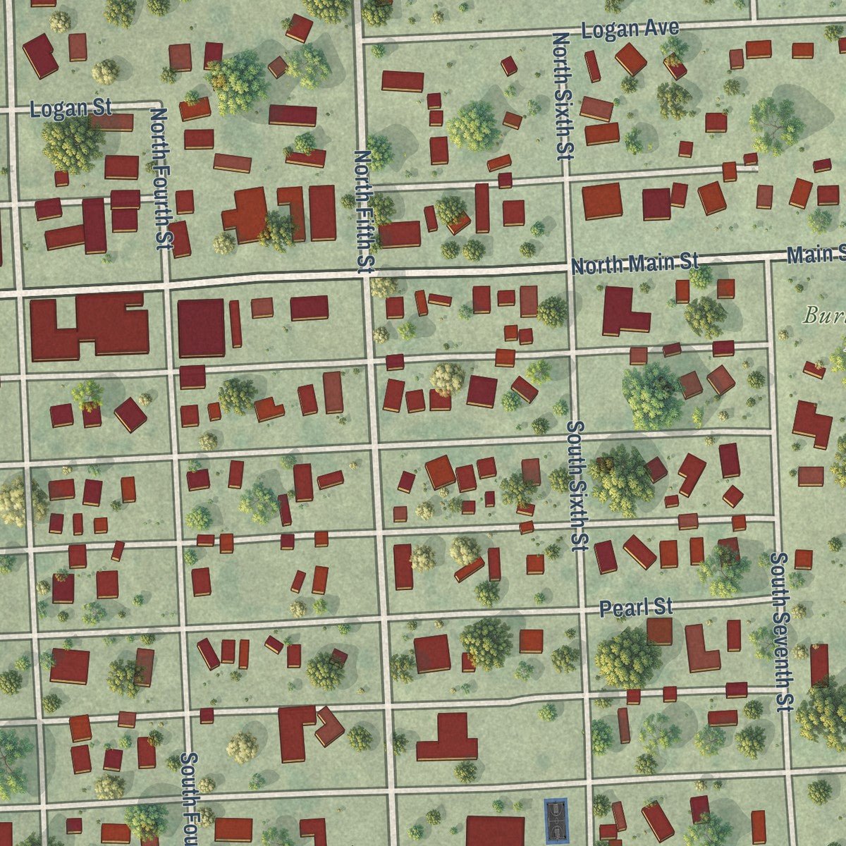 Close-up of the map of Lyons, Nebraska print showing street and building detail