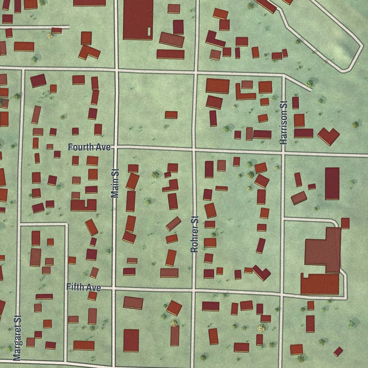 Close-up of the map of Round Lake, Minnesota print showing street and building detail