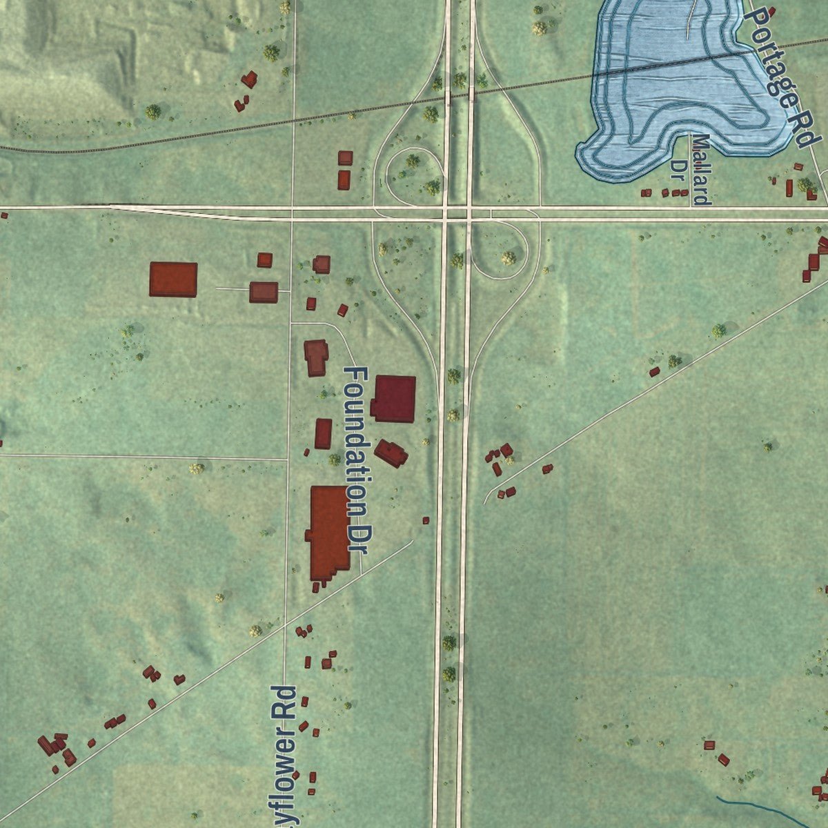 Close-up of the map of Bertrand, Michigan print showing street and building detail