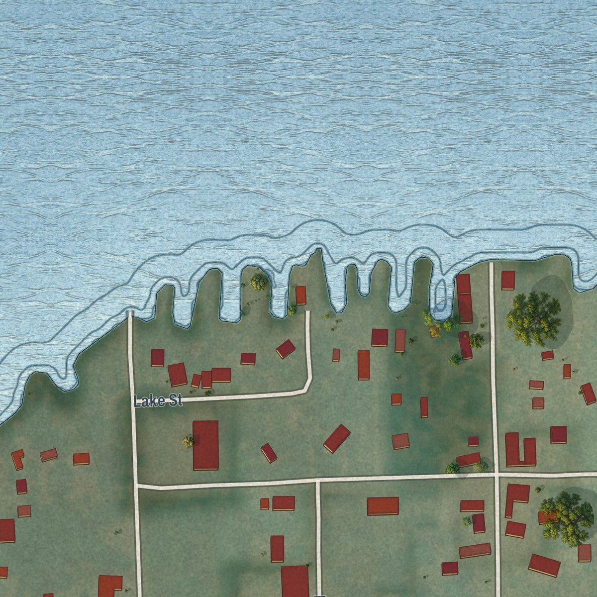 Close-up of the map of Marquette, Wisconsin print showing street and building detail