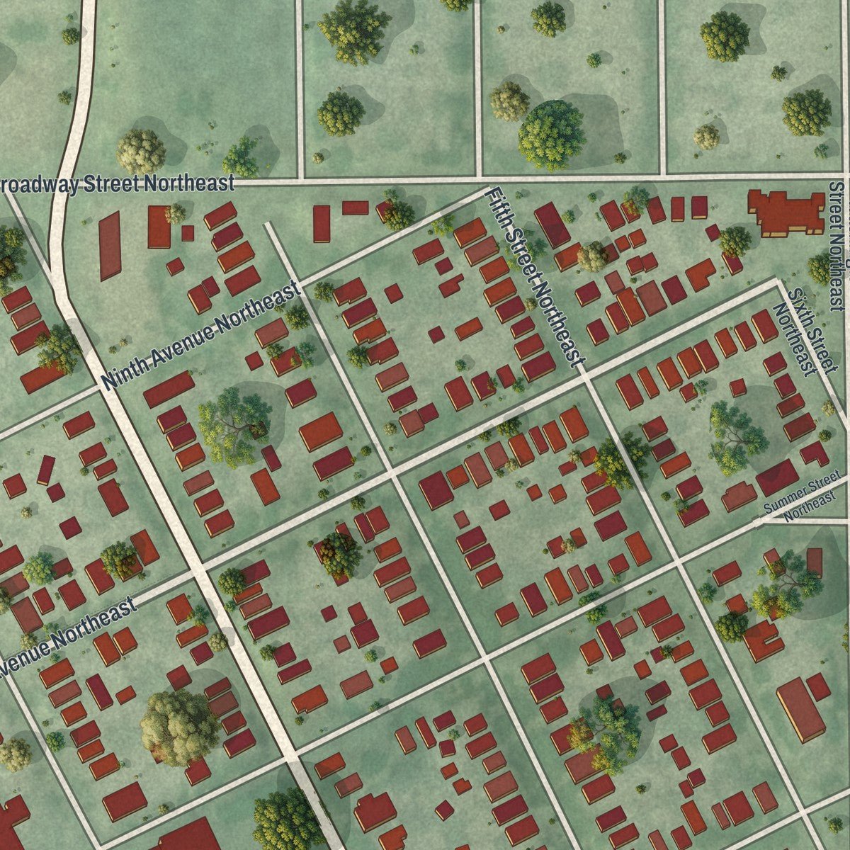 Close-up of the map of St. Anthony West, Minnesota print showing street and building detail