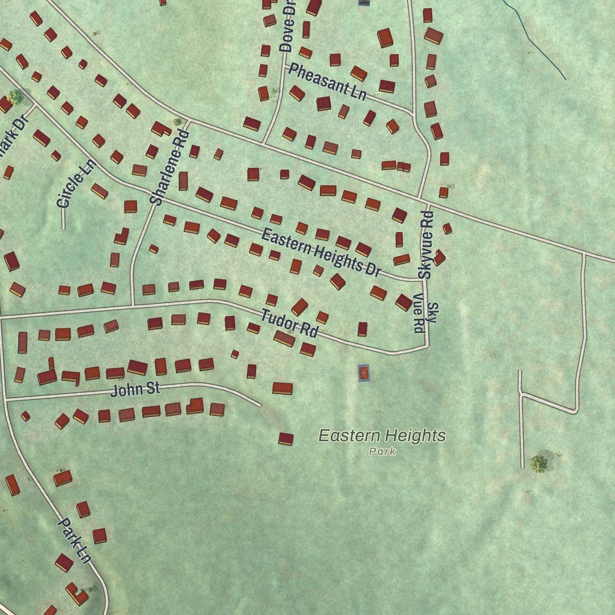 Close-up of the map of East Ithaca, New York print showing street and building detail