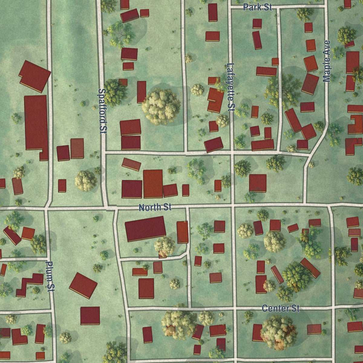 Close-up of the map of Saunemin, Illinois print showing street and building detail