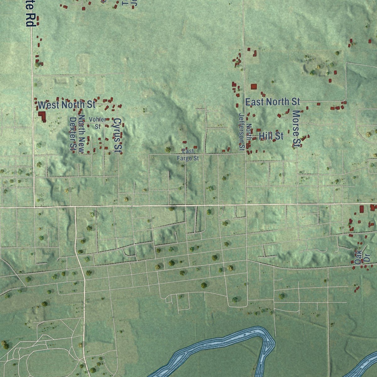 Close-up of the map of Ionia, Ionia County, Michigan print showing street and building detail