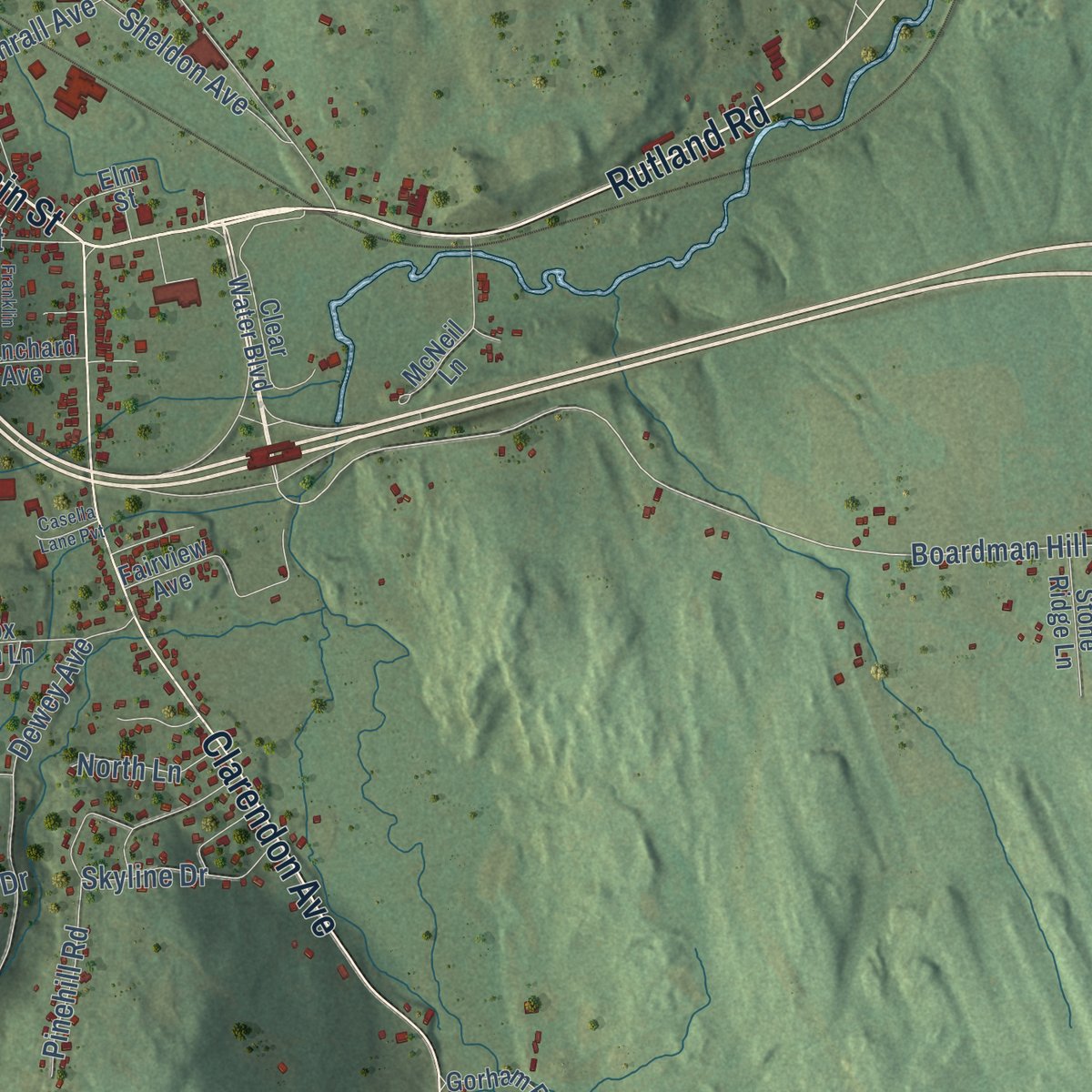 Close-up of the map of West Rutland, Vermont print showing street and building detail