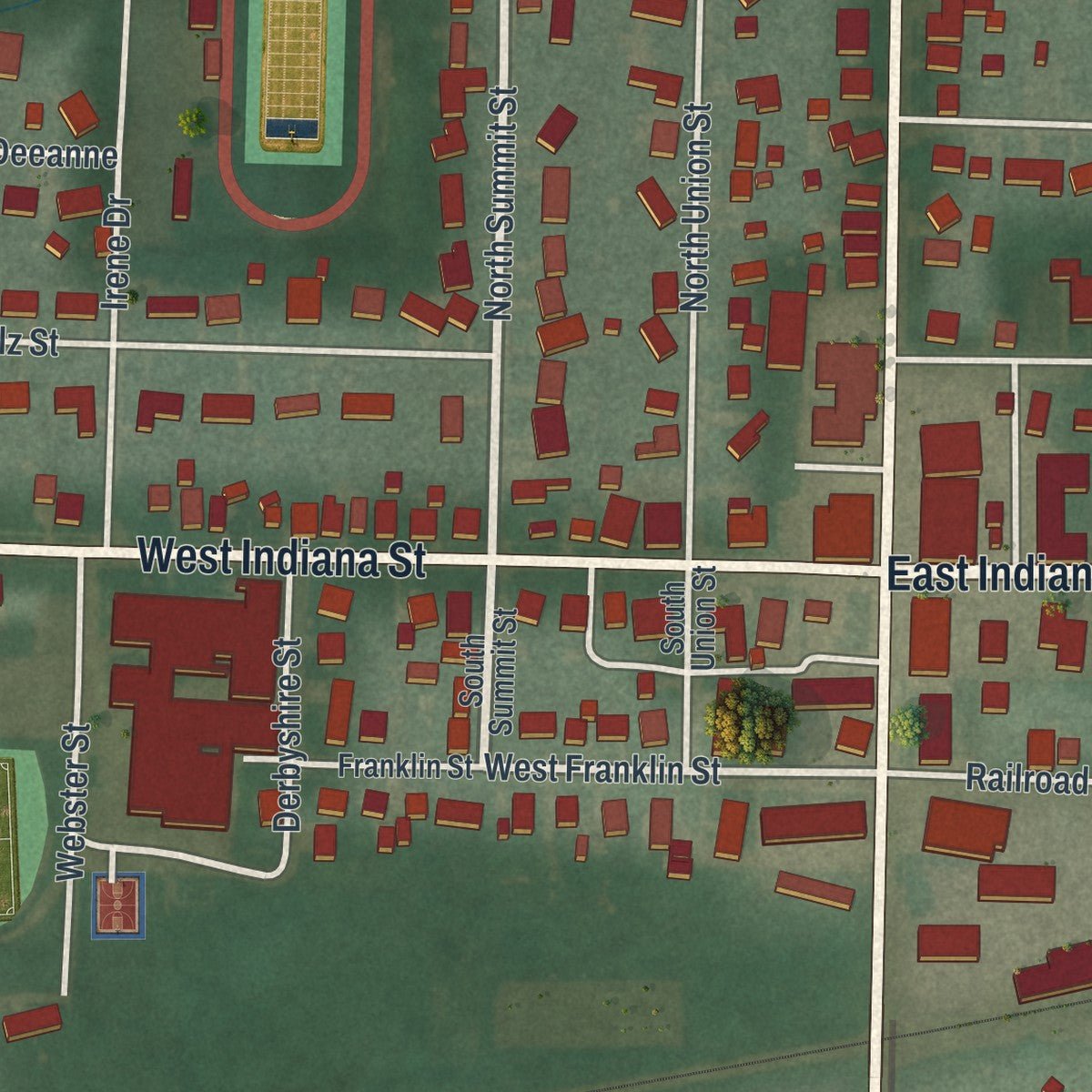 Close-up of the map of Edon, Ohio print showing street and building detail