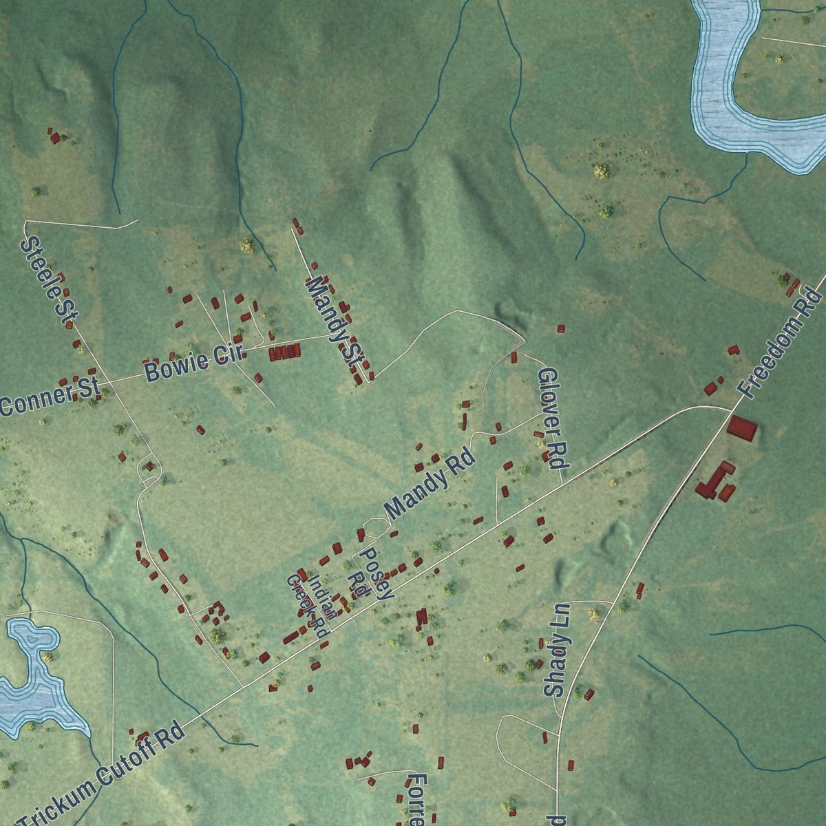 Close-up of the map of White Hall, Alabama print showing street and building detail