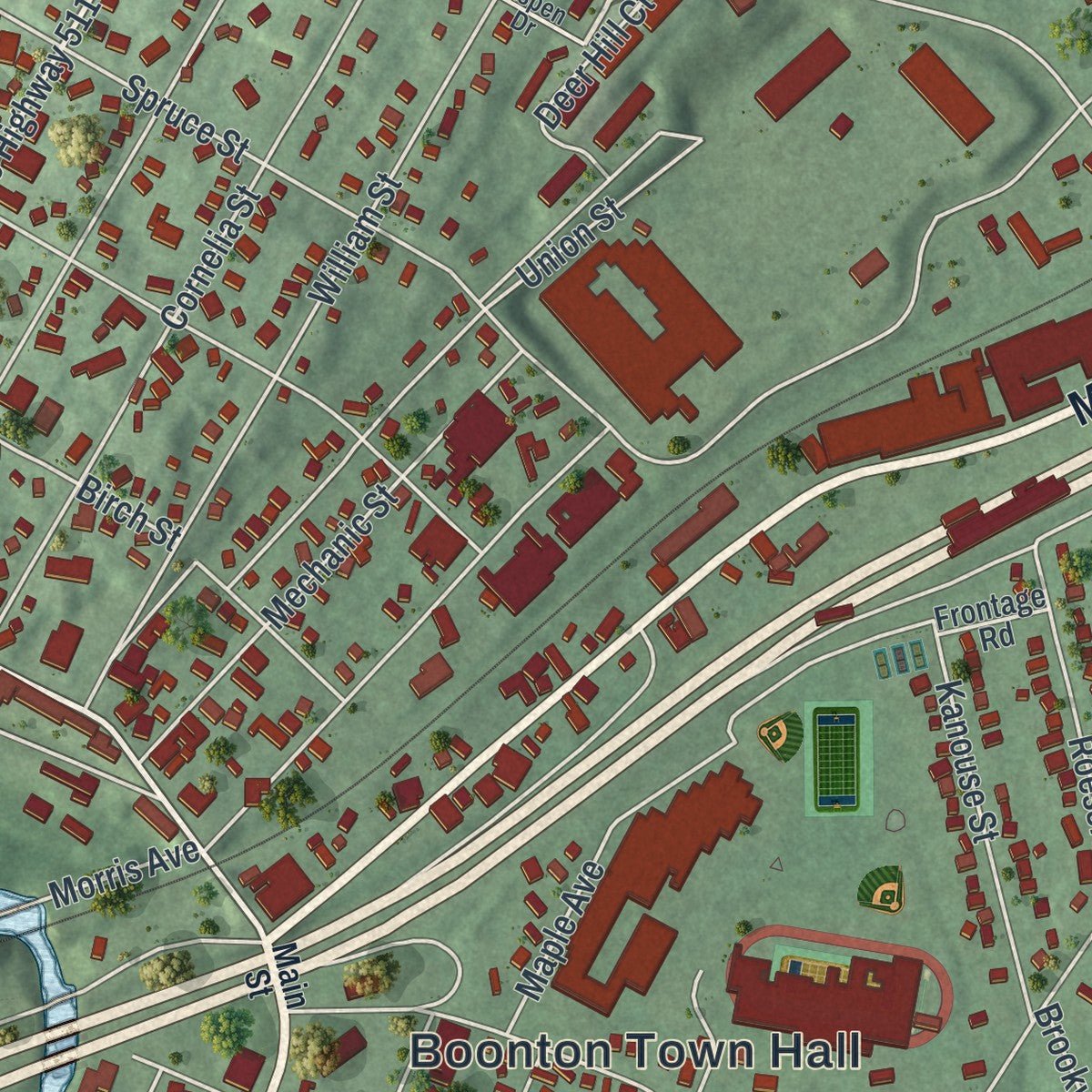 Close-up of the map of the Town of Boonton, Morris County, New Jersey print showing street and building detail
