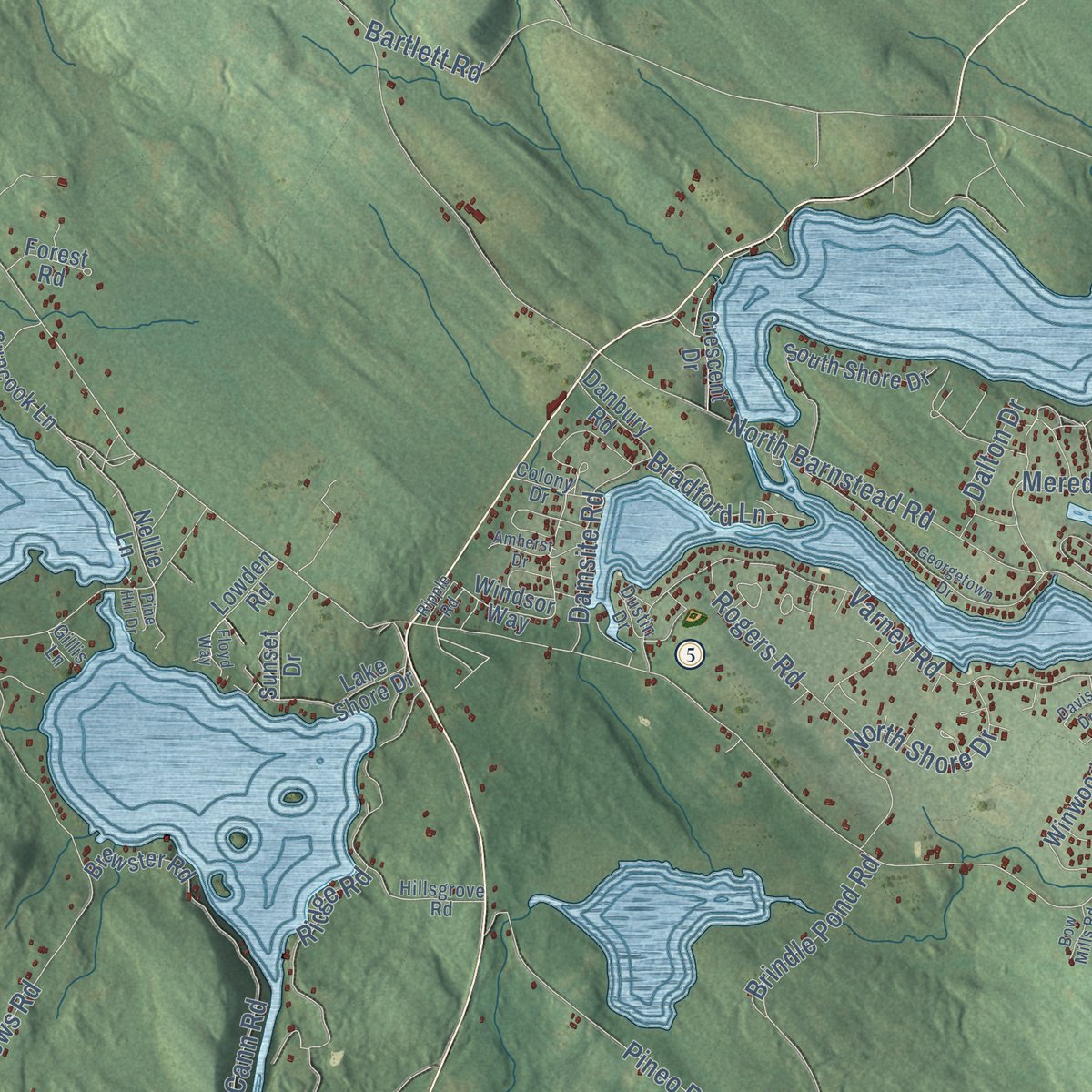 Close-up of the map of Barnstead, New Hampshire print showing street and building detail
