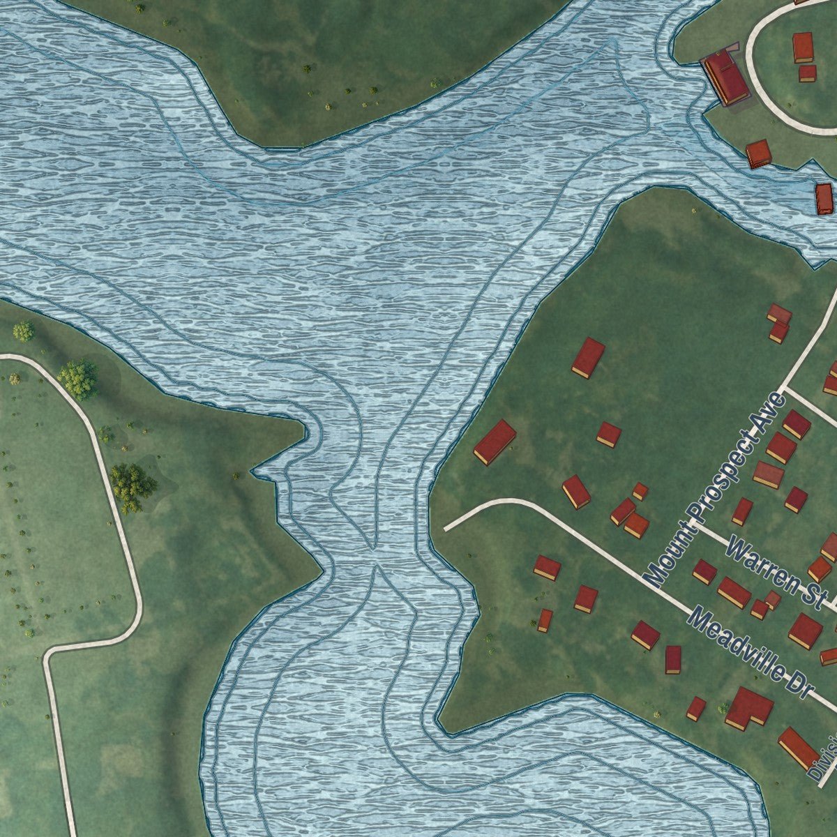 Close-up of the map of Onancock, Virginia print showing street and building detail