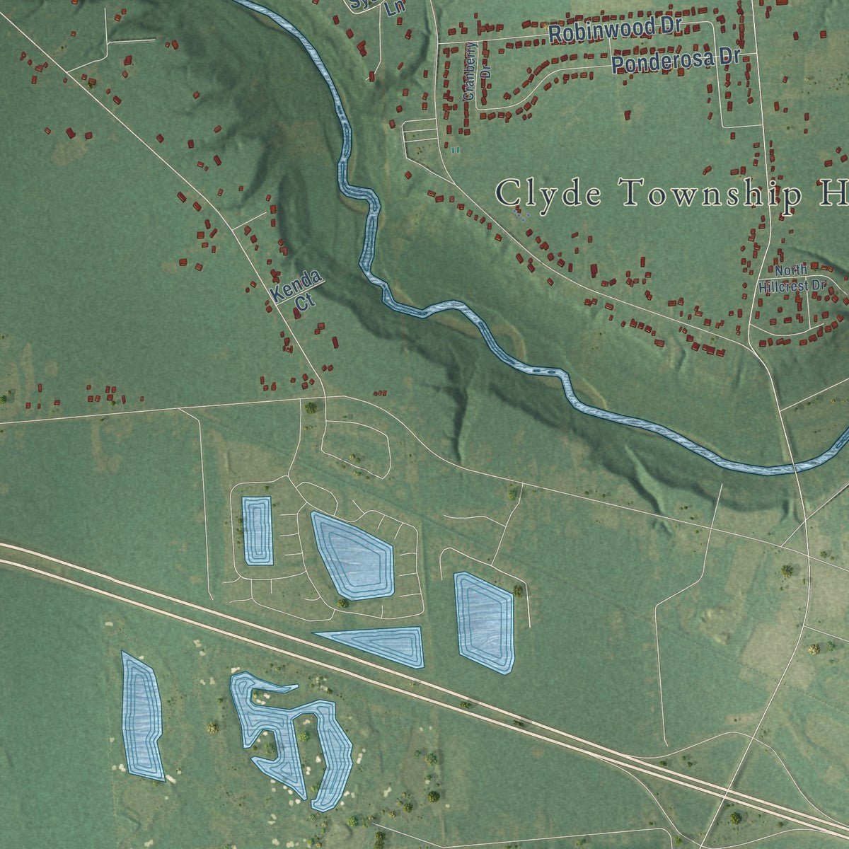 Close-up of the map of Clyde, St. Clair County, Michigan print showing street and building detail