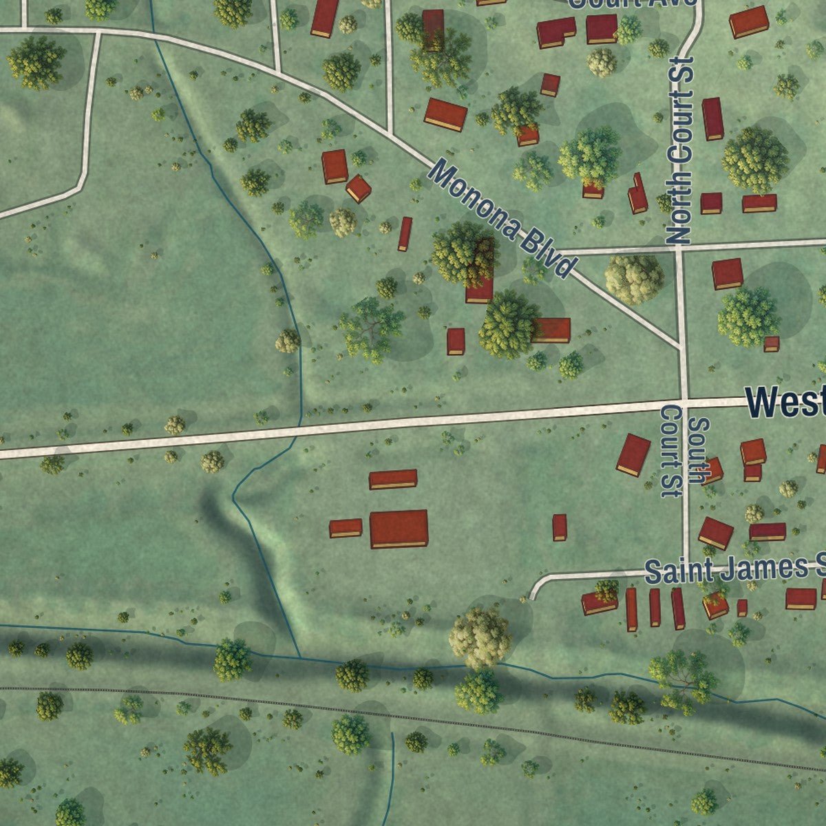Close-up of the map of Jackson, Nebraska print showing street and building detail