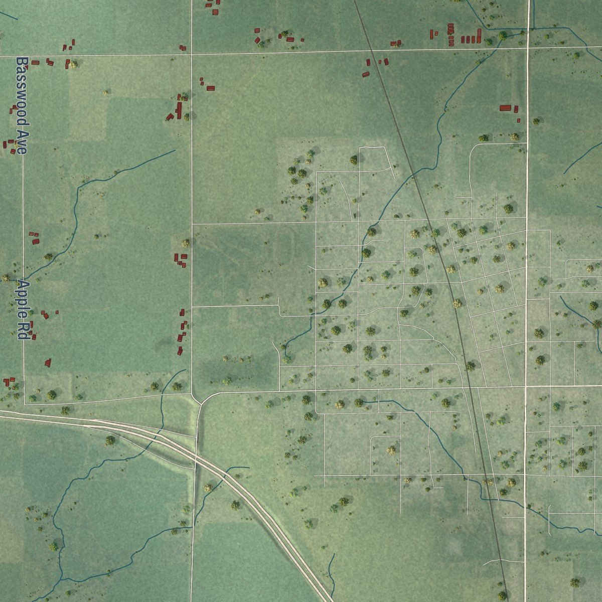 Close-up of the map of Mayville, Clark County, Wisconsin print showing street and building detail
