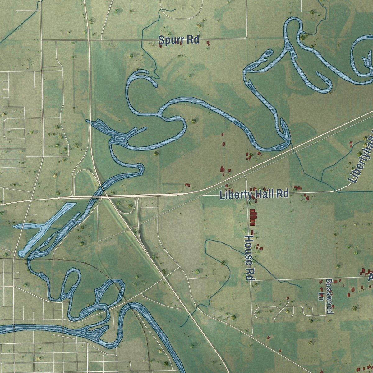 Close-up of the map of Liberty, Outagamie County, Wisconsin print showing street and building detail