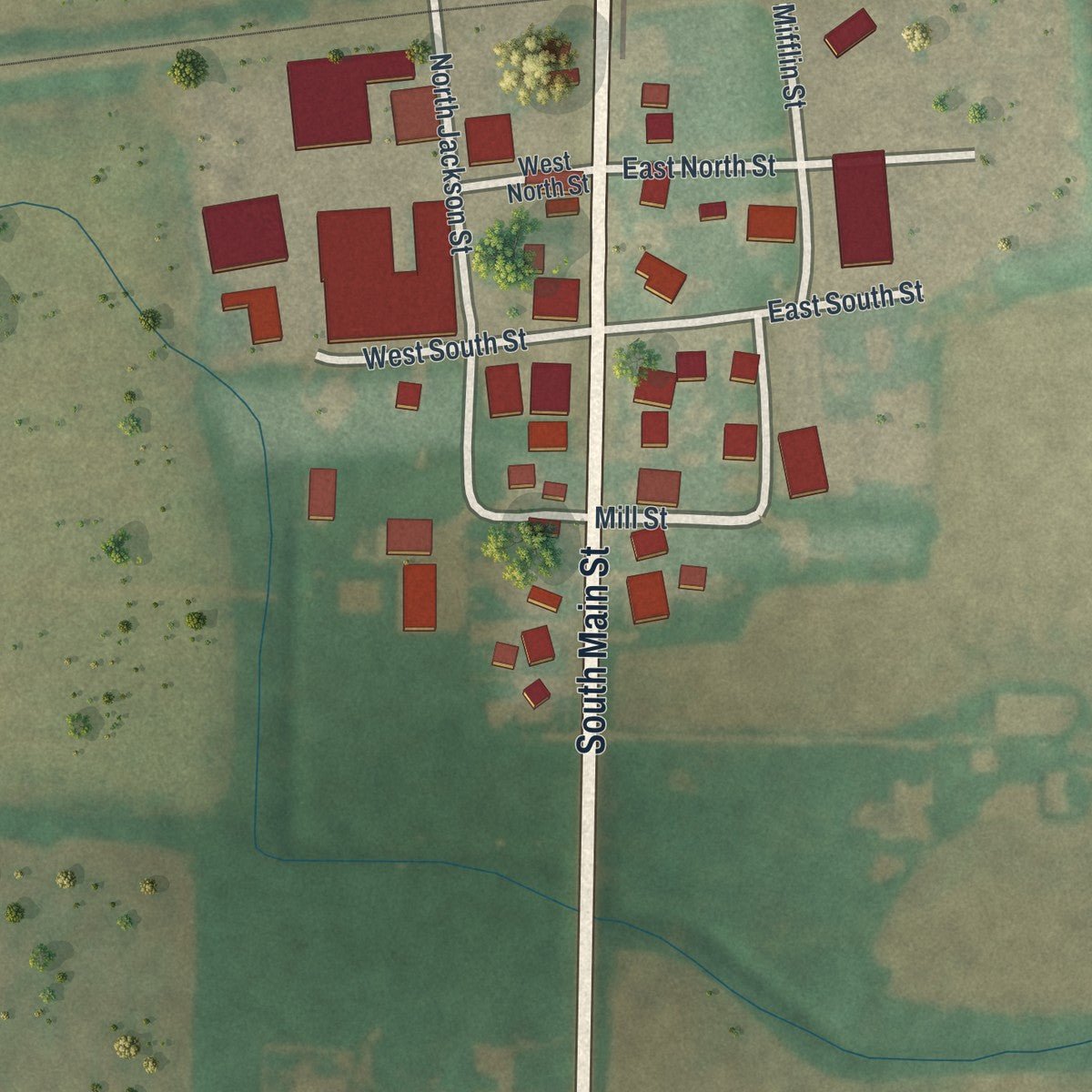 Close-up of the map of Kirby, Ohio print showing street and building detail