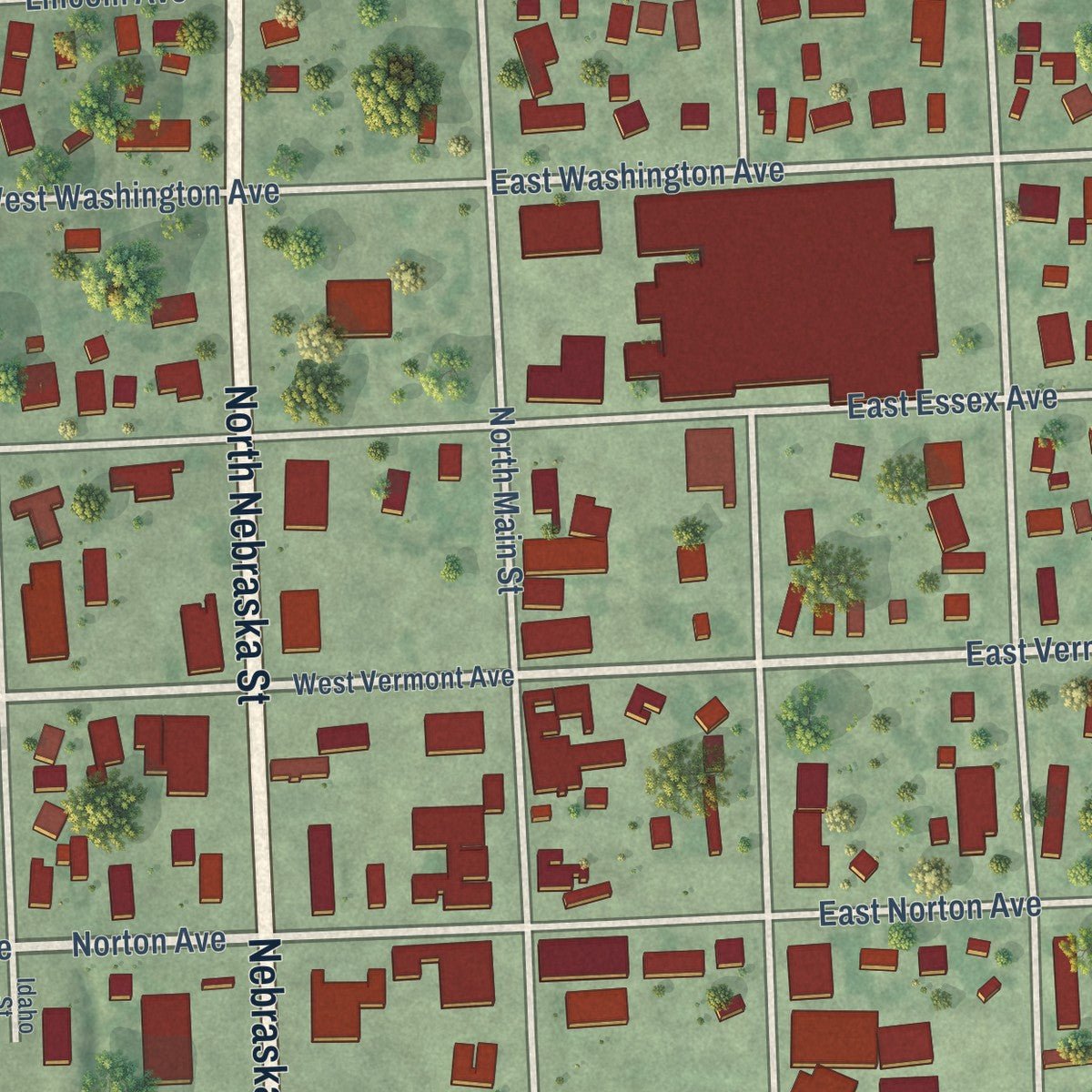 Close-up of the map of Salem, South Dakota print showing street and building detail