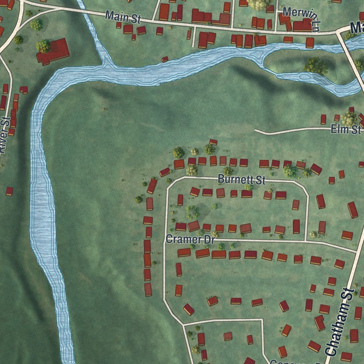 Close-up of the map of Valatie, New York print showing street and building detail