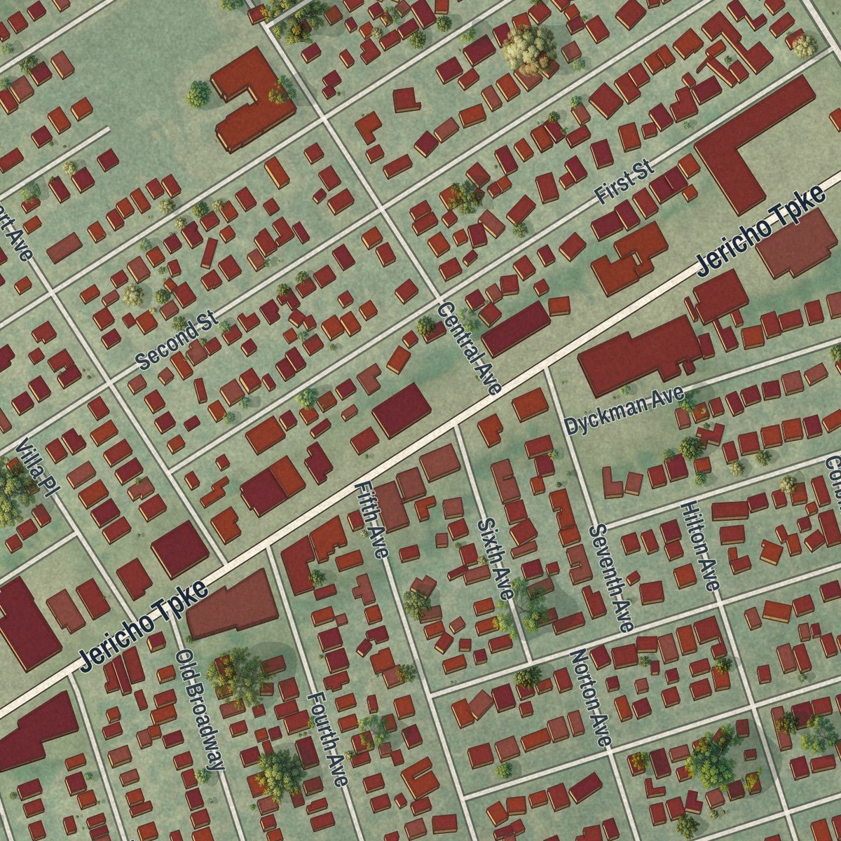 Close-up of the map of Garden City Park, New York print showing street and building detail