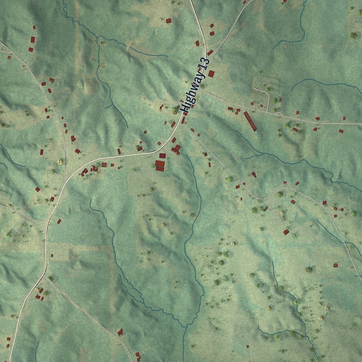 Close-up of the map of Polkville, Mississippi print showing street and building detail