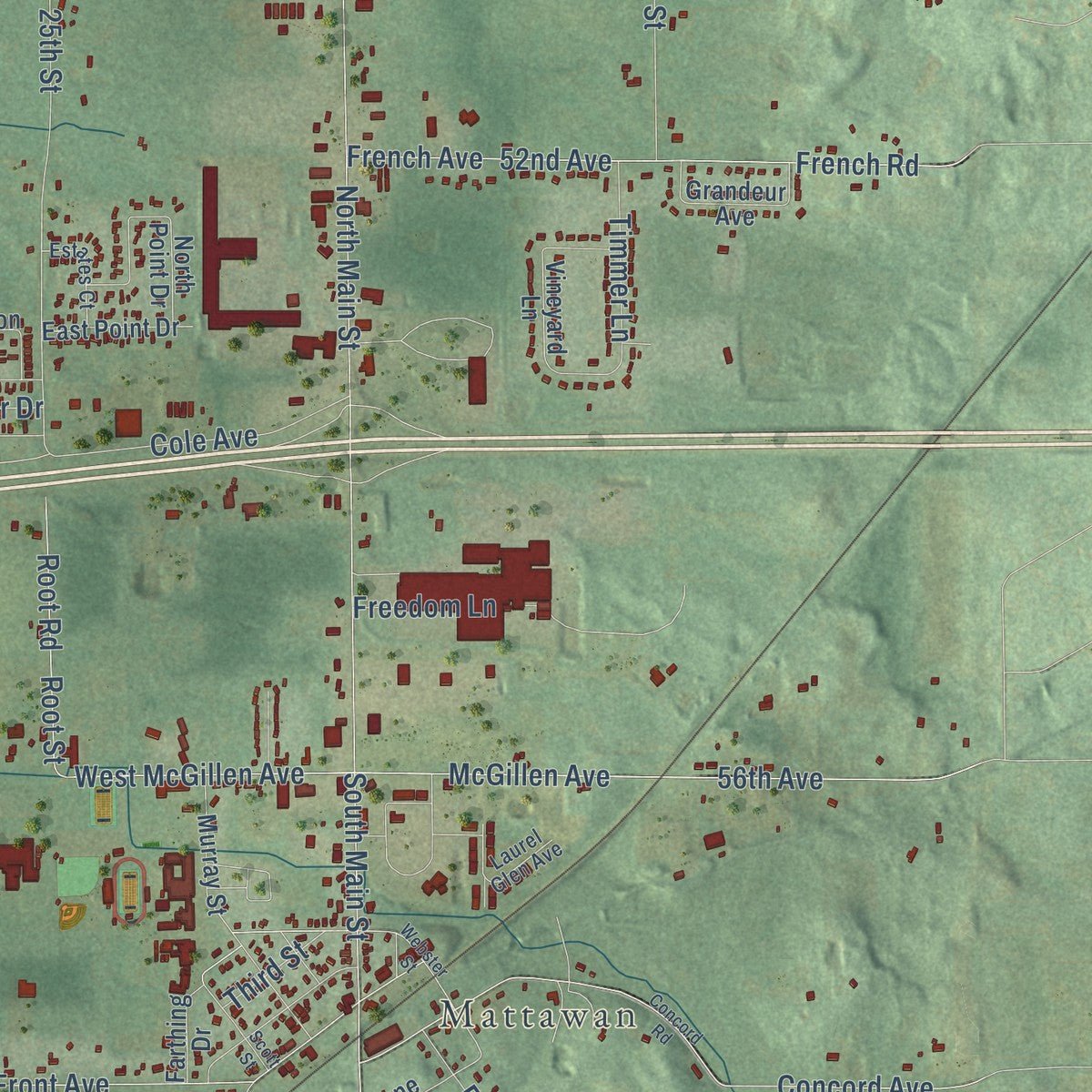 Close-up of the map of Antwerp, Michigan print showing street and building detail
