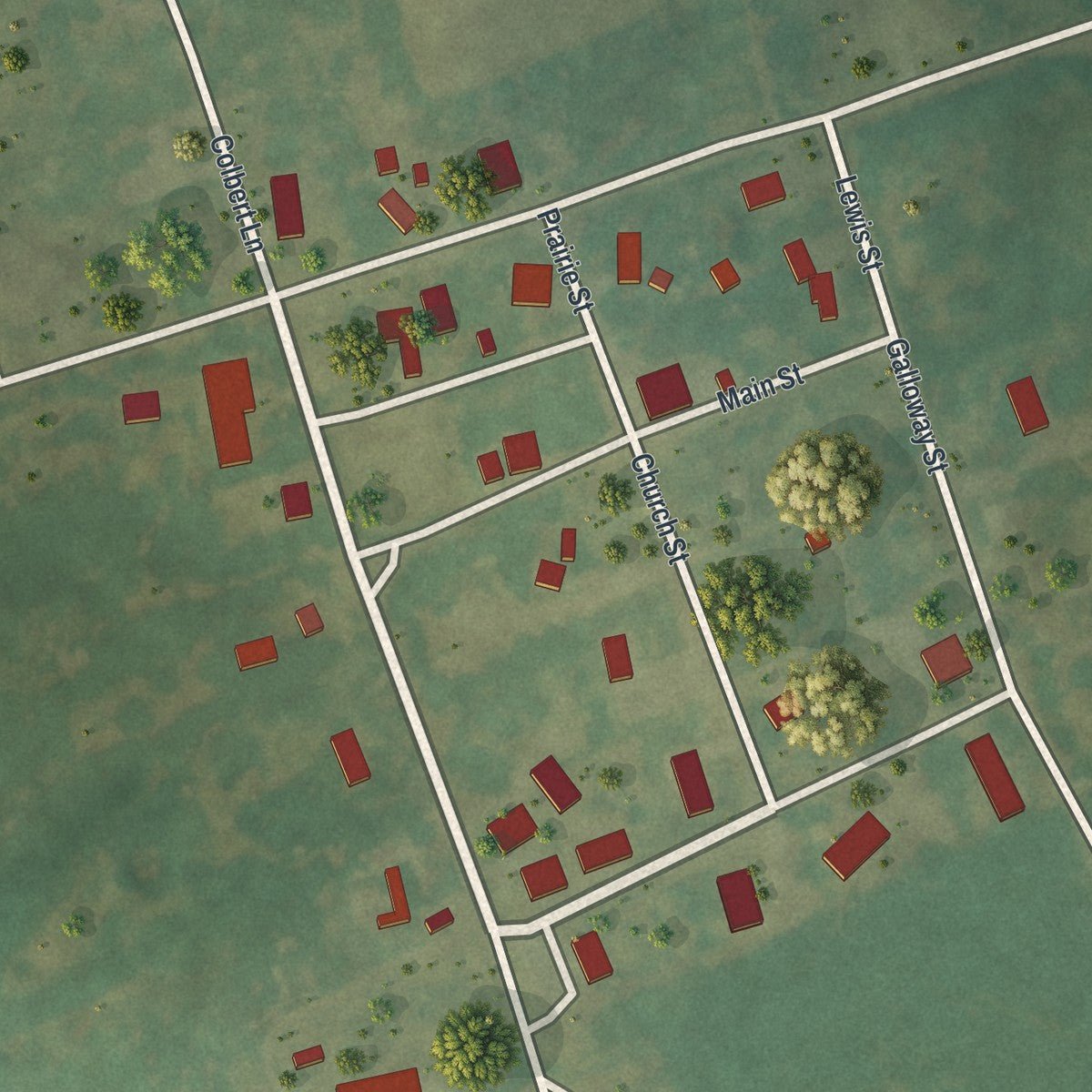 Close-up of the map of Whiteside, Missouri print showing street and building detail