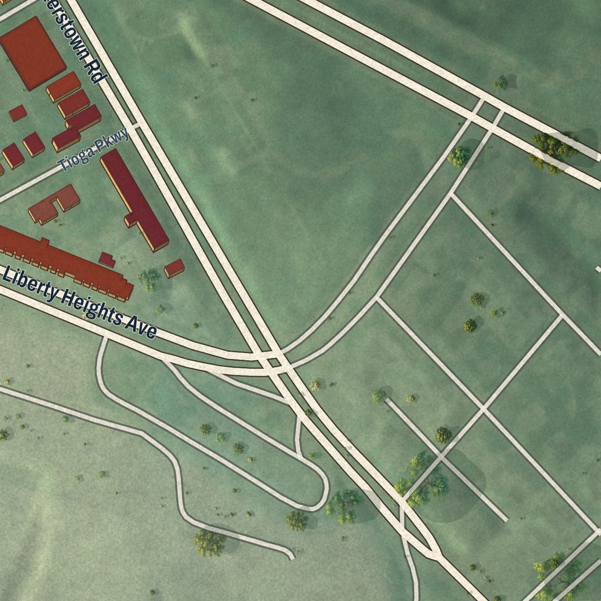 Close-up of the map of Liberty Square, Maryland print showing street and building detail