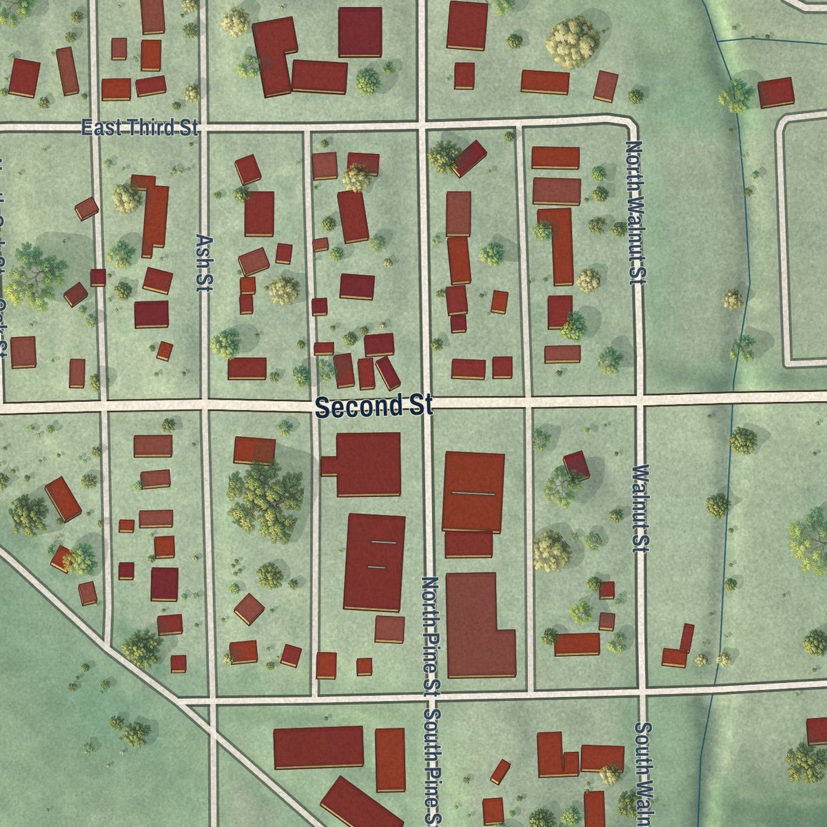 Close-up of the map of Lindsay, Nebraska print showing street and building detail
