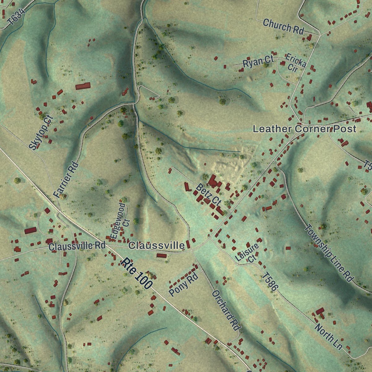 Close-up of the map of Lowhill, Pennsylvania print showing street and building detail