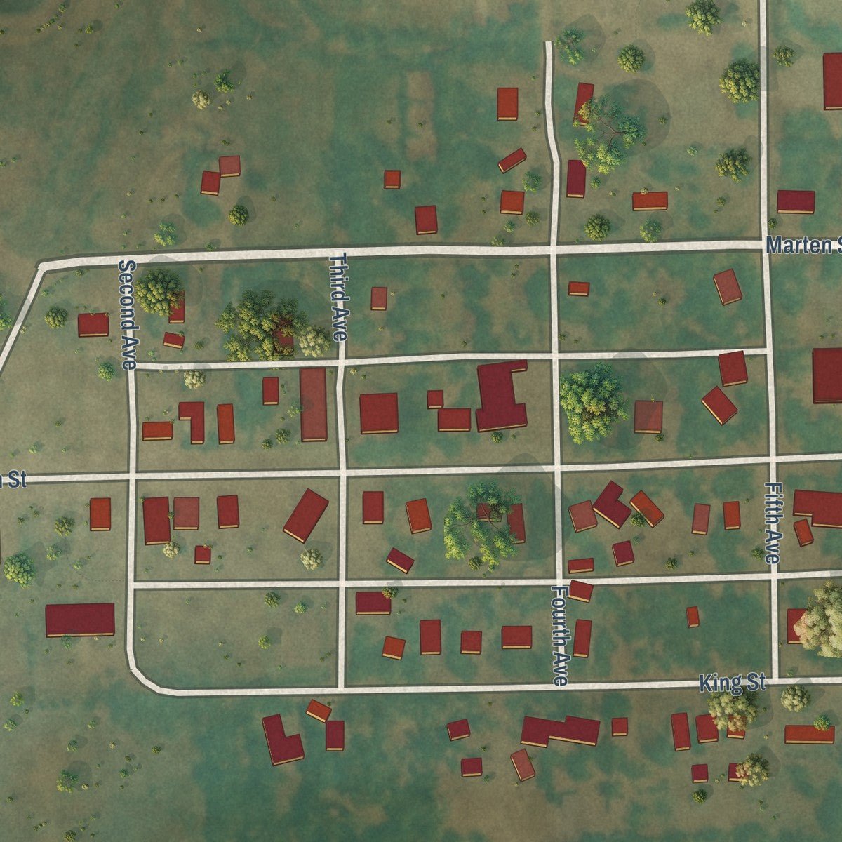 Close-up of the map of Starkweather, North Dakota print showing street and building detail