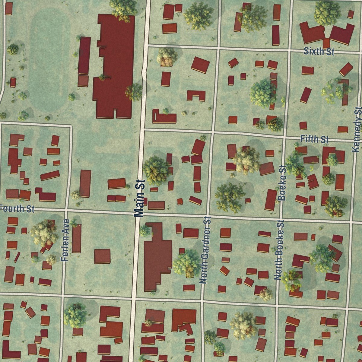 Close-up of the map of Sharon Springs, Kansas print showing street and building detail