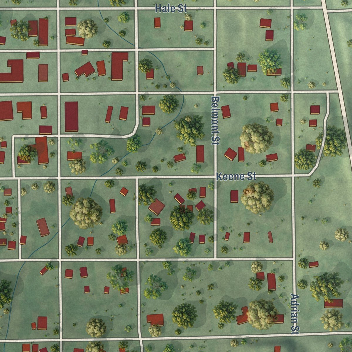 Close-up of the map of Ansley, Nebraska print showing street and building detail
