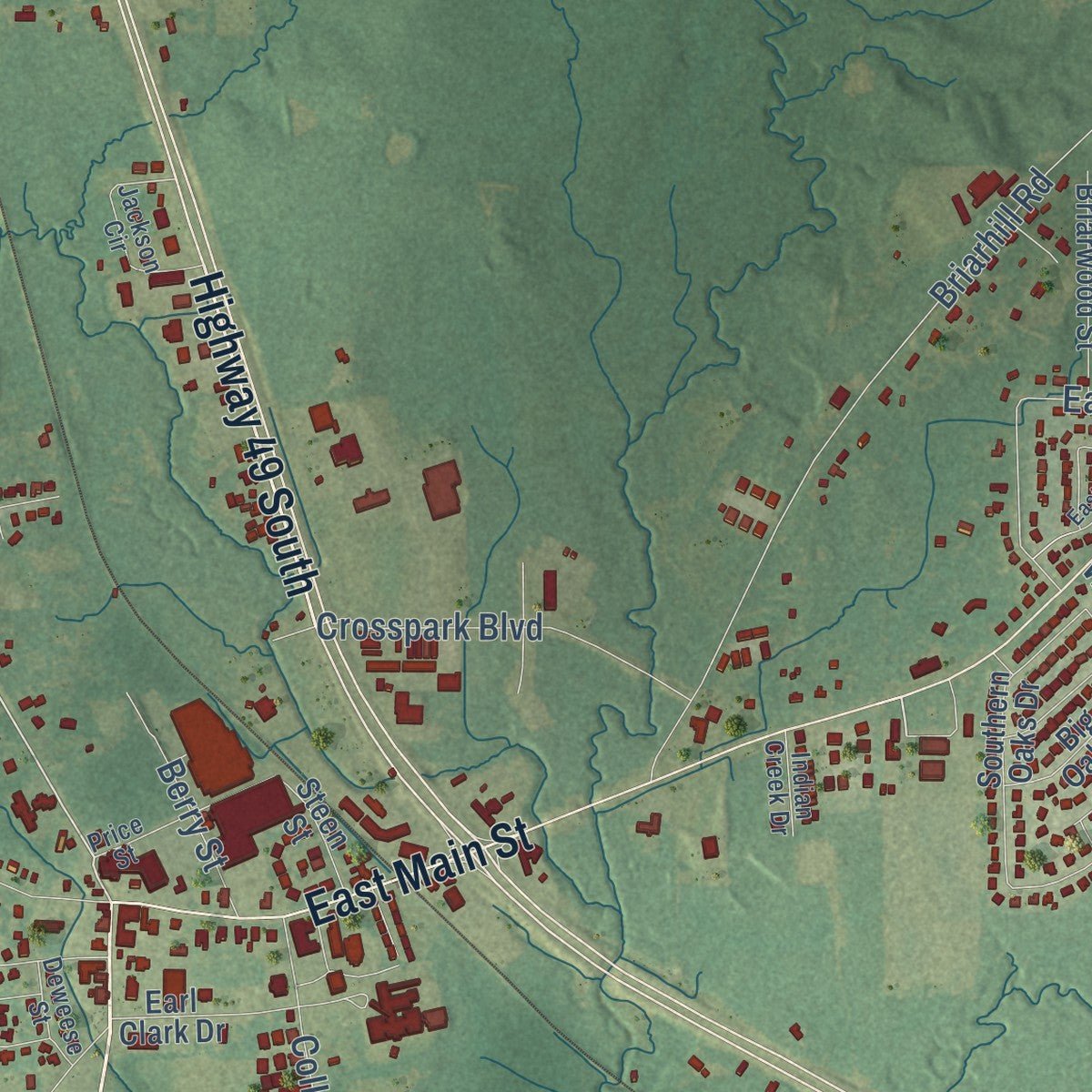 Close-up of the map of Florence, Mississippi print showing street and building detail