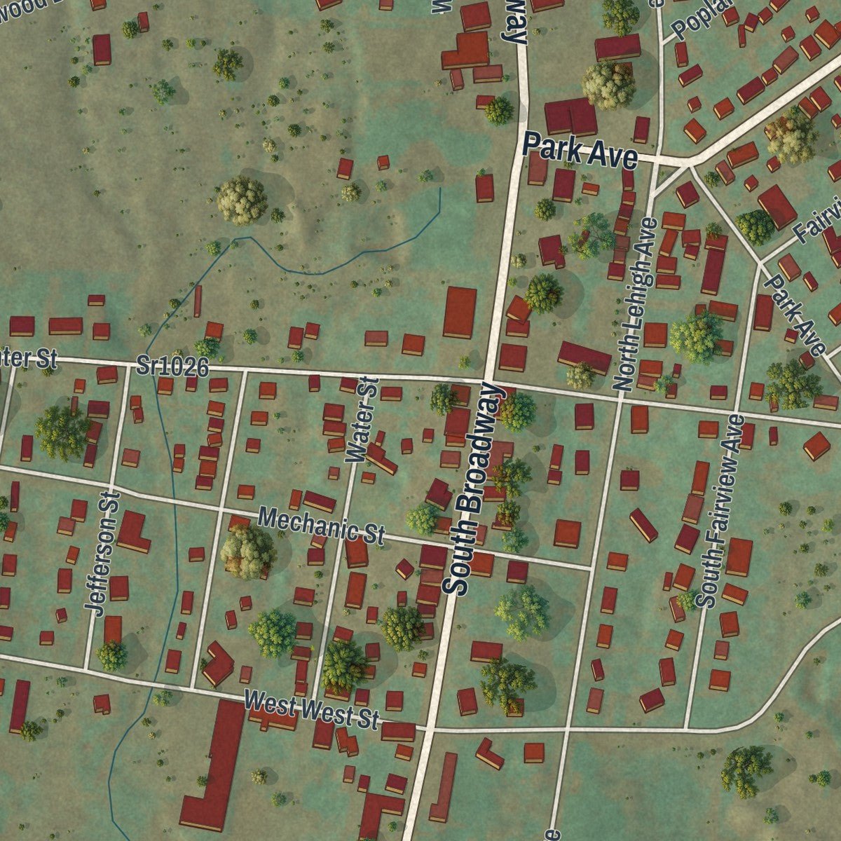 Close-up of the map of Wind Gap, Pennsylvania print showing street and building detail