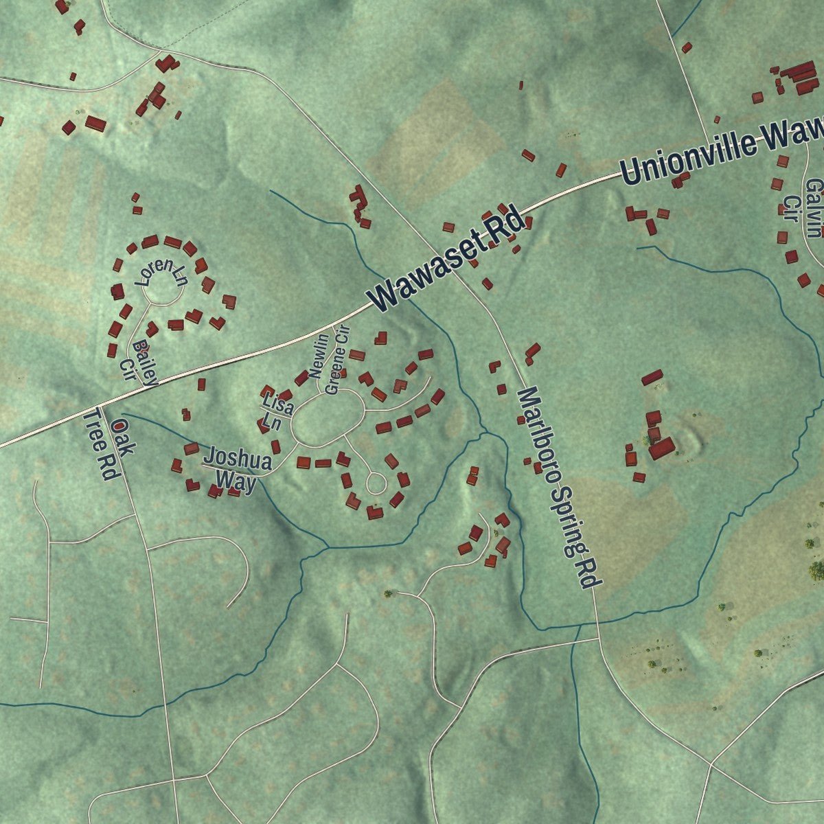 Close-up of the map of Newlin, Pennsylvania print showing street and building detail
