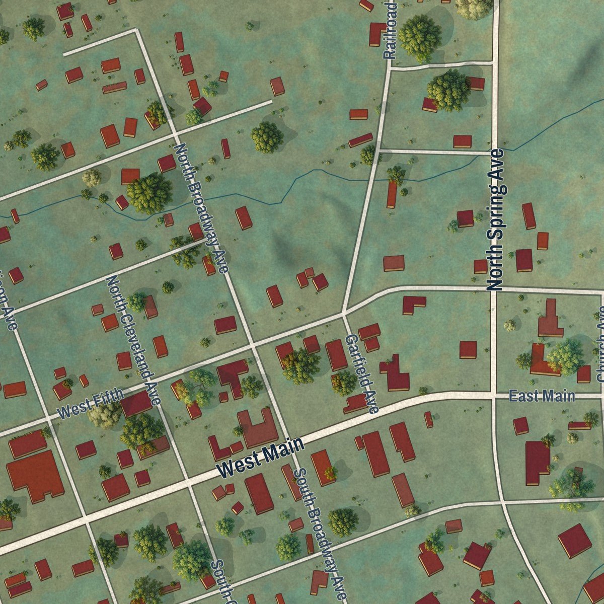 Close-up of the map of Plainview, Arkansas print showing street and building detail