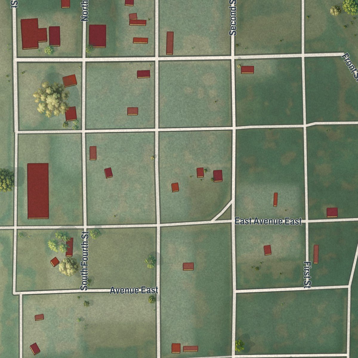 Close-up of the map of Worthington, Missouri print showing street and building detail