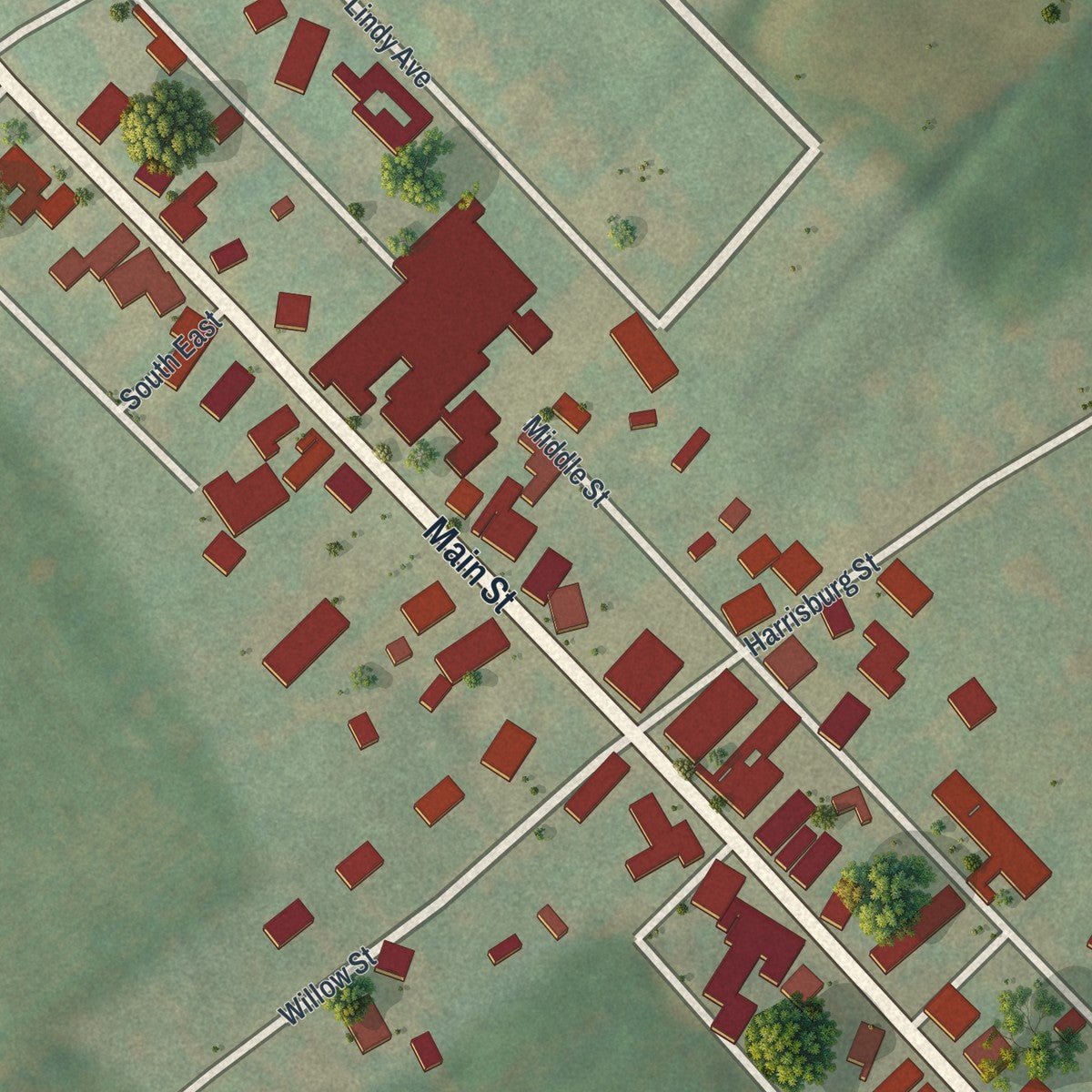 Close-up of the map of York Springs, Pennsylvania print showing street and building detail
